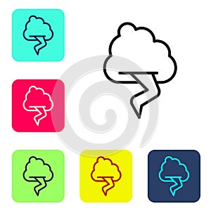 Black line Storm icon isolated on white background. Cloud and lightning sign. Weather icon of storm. Set icons in color