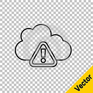 Black line Storm warning icon isolated on transparent background. Exclamation mark in triangle symbol. Weather icon of