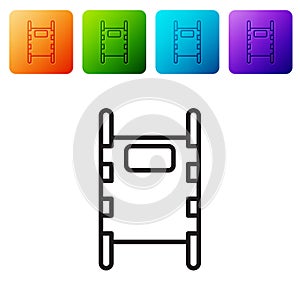 Black line Stretcher icon isolated on white background. Patient hospital medical stretcher. Set icons in color square