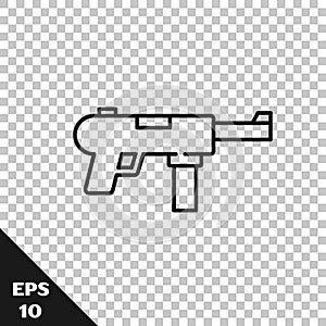 Black line Submachine gun M3, Grease gun icon isolated on transparent background. Vector photo