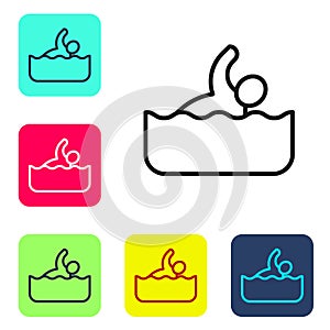 Black line Swimmer athlete icon isolated on white background. Set icons in color square buttons. Vector