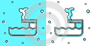Black line Swimmer diving into pool icon isolated on green and white background. Random dynamic shapes. Vector