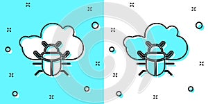 Black line System bug on a cloud icon isolated on green and white background. Cloud computing design concept. Digital