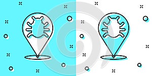 Black line System bug concept icon isolated on green and white background. Code bug concept. Bug in the system. Bug
