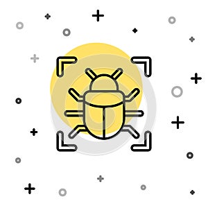 Black line System bug concept icon isolated on white background. Code bug concept. Bug in the system. Bug searching