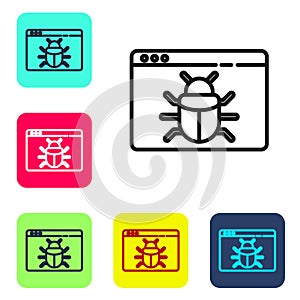 Black line System bug concept icon isolated on white background. Code bug concept. Bug in the system. Bug searching. Set