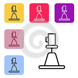 Black line Tacheometer, theodolite icon isolated on white background. Geological survey, engineering equipment for