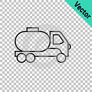 Black line Tanker truck icon isolated on transparent background. Petroleum tanker, petrol truck, cistern, oil trailer