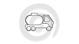 Black line Tanker truck icon isolated on white background. Petroleum tanker, petrol truck, cistern, oil trailer. 4K