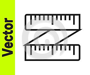 Black line Tape measure icon isolated on white background. Measuring tape. Vector Illustration