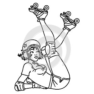 black line tattoo of a pinup roller derby girl