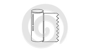 Black line Textile fabric roll icon isolated on white background. Roll, mat, rug, cloth, carpet or paper roll icon. 4K