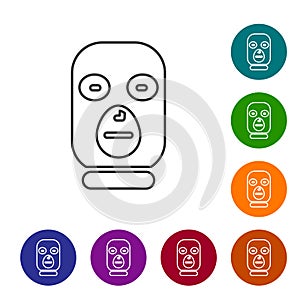 Black line Thief mask icon isolated on white background. Bandit mask, criminal man. Set icons in color circle buttons