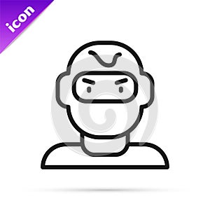 Black line Thief mask icon isolated on white background. Bandit mask, criminal man. Vector