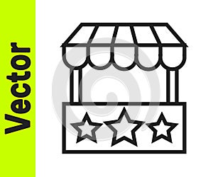 Black line Ticket box office icon isolated on white background. Ticket booth for the sale of tickets for attractions and