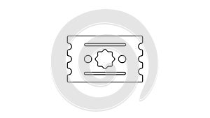 Black line Ticket icon isolated on white background. Amusement park. 4K Video motion graphic animation