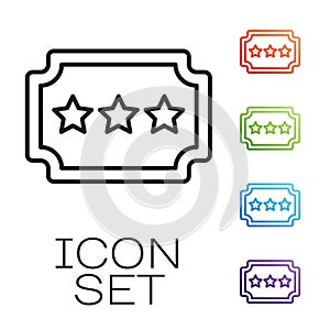 Black line Ticket icon isolated on white background. Amusement park. Set icons colorful. Vector