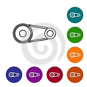 Black line Timing belt kit icon isolated on white background. Set icons in color circle buttons. Vector