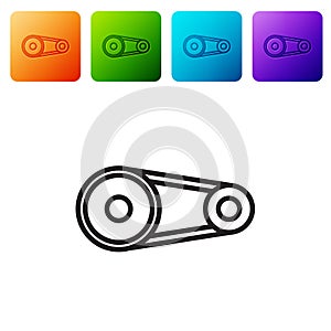 Black line Timing belt kit icon isolated on white background. Set icons in color square buttons. Vector