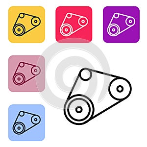 Black line Timing belt kit icon isolated on white background. Set icons in color square buttons. Vector