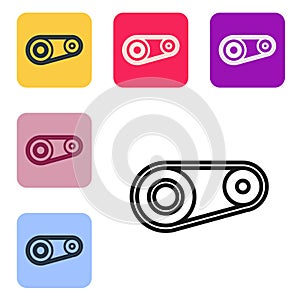 Black line Timing belt kit icon isolated on white background. Set icons in color square buttons. Vector Illustration