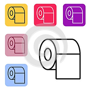 Black line Toilet paper roll icon isolated on white background. Set icons in color square buttons. Vector