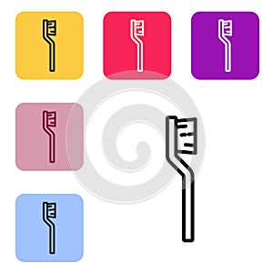 Black line Toothbrush icon isolated on white background. Set icons in color square buttons. Vector