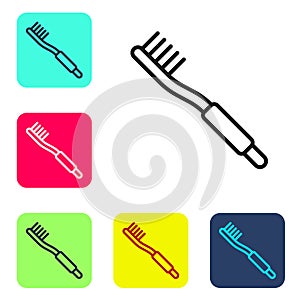 Black line Toothbrush icon isolated on white background. Set icons in color square buttons. Vector