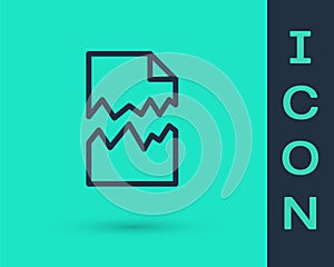 Black line Torn document icon isolated on green background. Vector