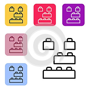 Black line Toy building block bricks for children icon isolated on white background. Set icons in color square buttons
