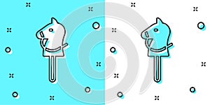 Black line Toy horse icon isolated on green and white background. Random dynamic shapes. Vector photo