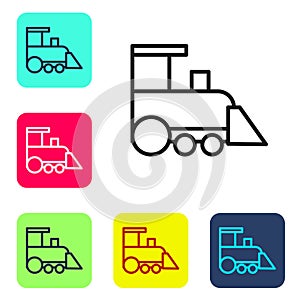 Black line Toy train icon isolated on white background. Set icons in color square buttons. Vector