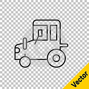 Black line Tractor icon isolated on transparent background. Vector