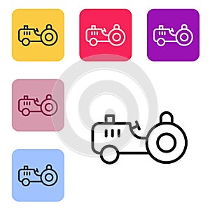 Black line Tractor icon isolated on white background. Set icons in color square buttons. Vector