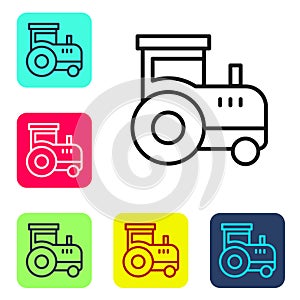 Black line Tractor icon isolated on white background. Set icons in color square buttons. Vector
