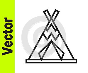 Black line Traditional indian teepee or wigwam icon isolated on white background. Indian tent. Vector