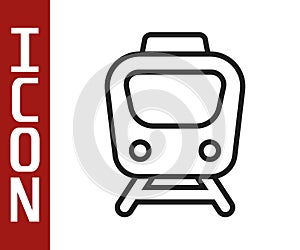 Black line Train icon isolated on white background. Public transportation symbol. Subway train transport. Metro