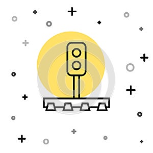 Black line Train traffic light icon isolated on white background. Traffic lights for the railway to regulate the