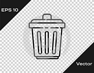 Black line Trash can icon isolated on transparent background. Garbage bin sign. Recycle basket icon. Office trash icon