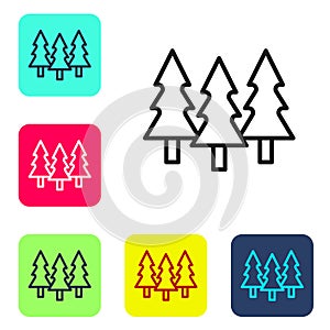 Black line Trees icon isolated on white background. Forest symbol. Set icons in color square buttons. Vector