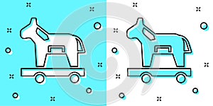 Black line Trojan horse icon isolated on green and white background. Random dynamic shapes. Vector photo
