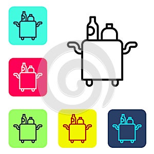 Black line Trolley for food and beverages icon isolated on white background. Set icons in color square buttons. Vector