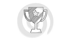 Black line Trophy cup icon isolated on white background. Award symbol. Champion cup icon. 4K Video motion graphic