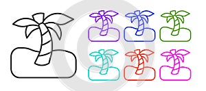 Black line Tropical palm tree icon isolated on white background. Coconut palm tree. Set icons colorful. Vector