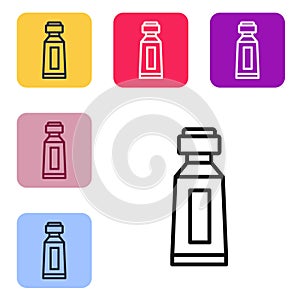 Black line Tube of toothpaste icon isolated on white background. Set icons in color square buttons. Vector