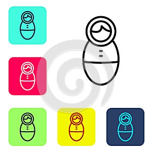 Black line Tumbler doll toy icon isolated on white background. Set icons in color square buttons. Vector