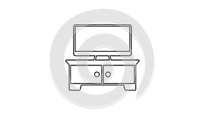 Black line TV table stand icon isolated on white background. 4K Video motion graphic animation