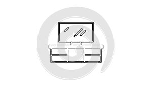 Black line TV table stand icon isolated on white background. 4K Video motion graphic animation