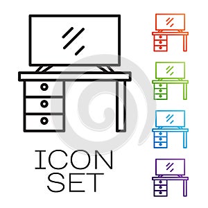 Black line TV table stand icon isolated on white background. Set icons colorful. Vector