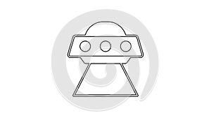 Black line UFO flying spaceship icon isolated on white background. Flying saucer. Alien space ship. Futuristic unknown